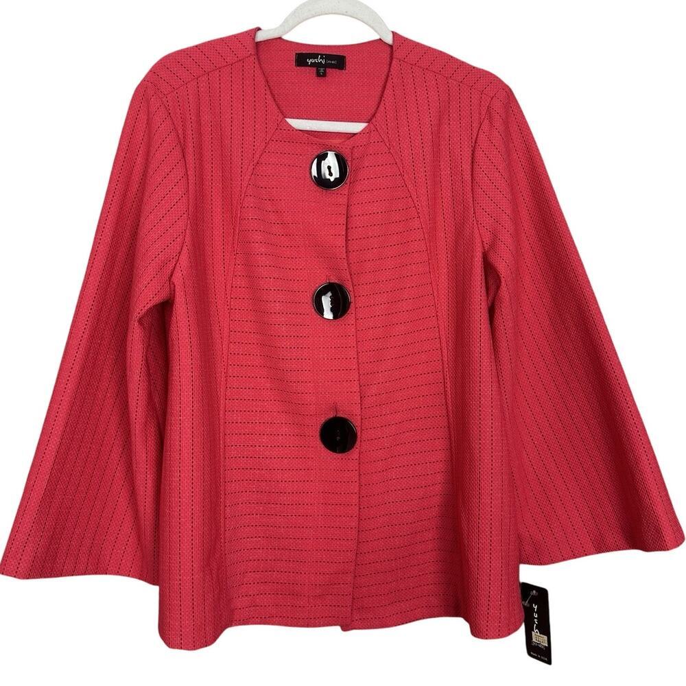 Yushi Women‎ Large Wearable Art Jacket Pink Artsy 3 Button Lagenlook NWT